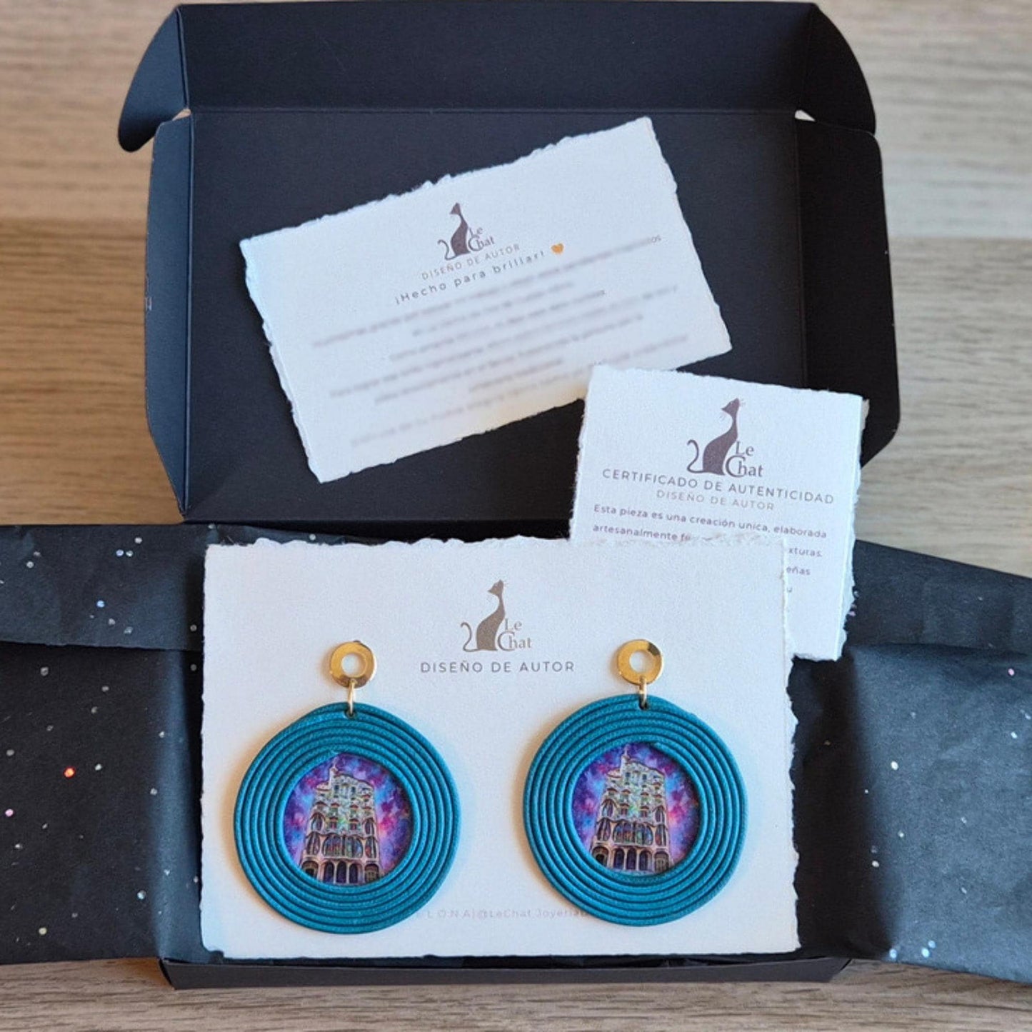 Pendientes Casa Batlló Joyería de Autor en Algodón Turquesa Intenso Grandes y Resina Edición Limitada 30 con Certificado de Autenticidad