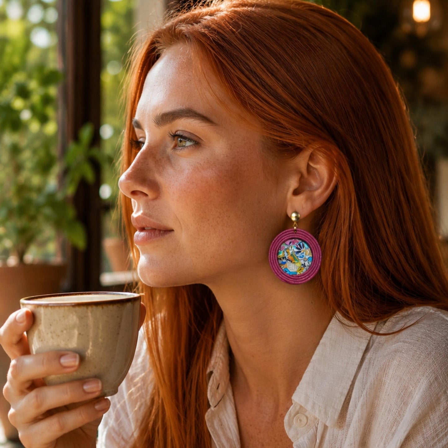 Pendientes Rosa Intenso Grandes en Trencadís Gaudí Joyería de Autor en Algodón y Resina Edición Limitada 30 con Certificado de Autenticidad