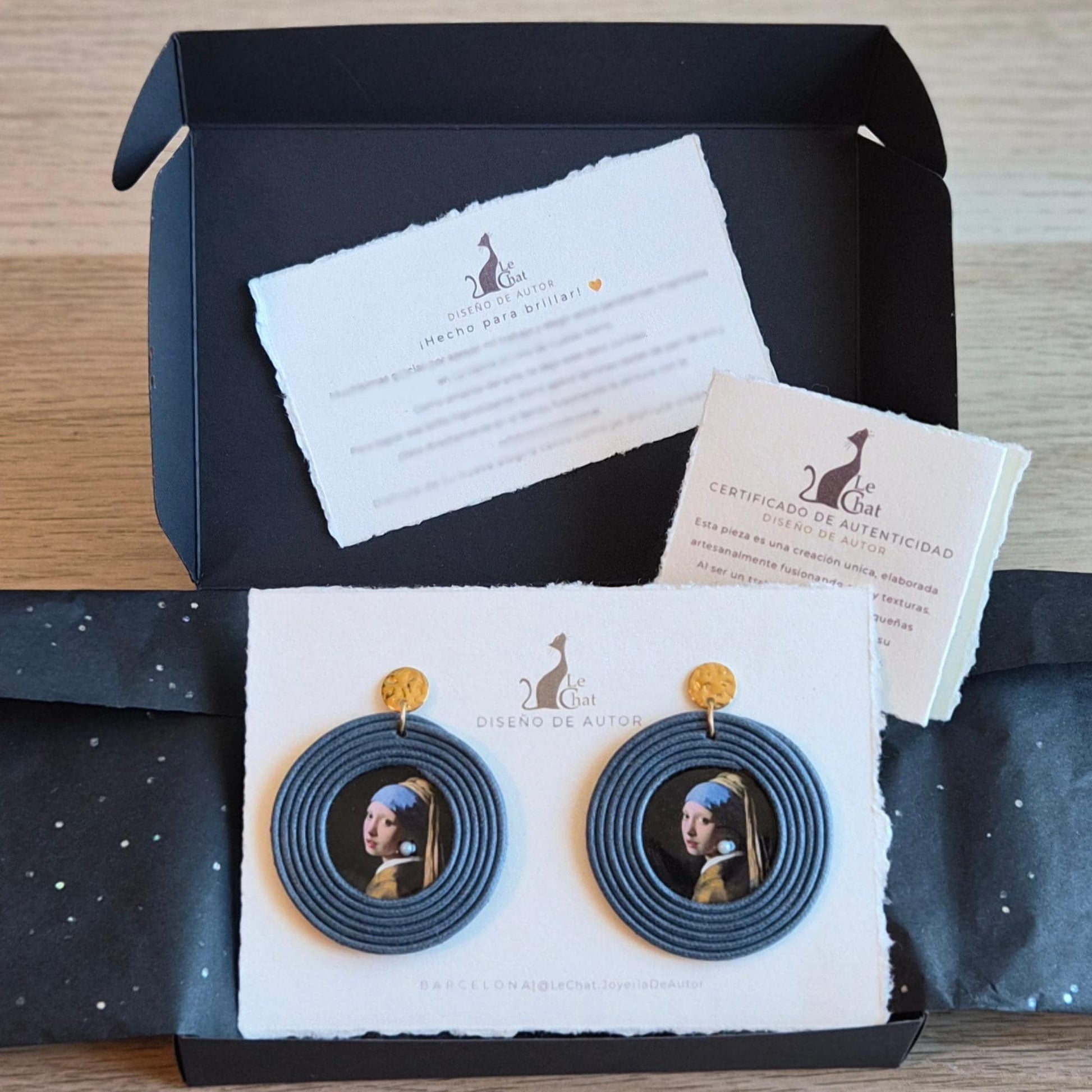 Pendientes Johannes Vermeer Joyería de Autor en Algodón Azul Denim Grandes y Resina Edición Limitada 30 con Certificado de Autenticidad
