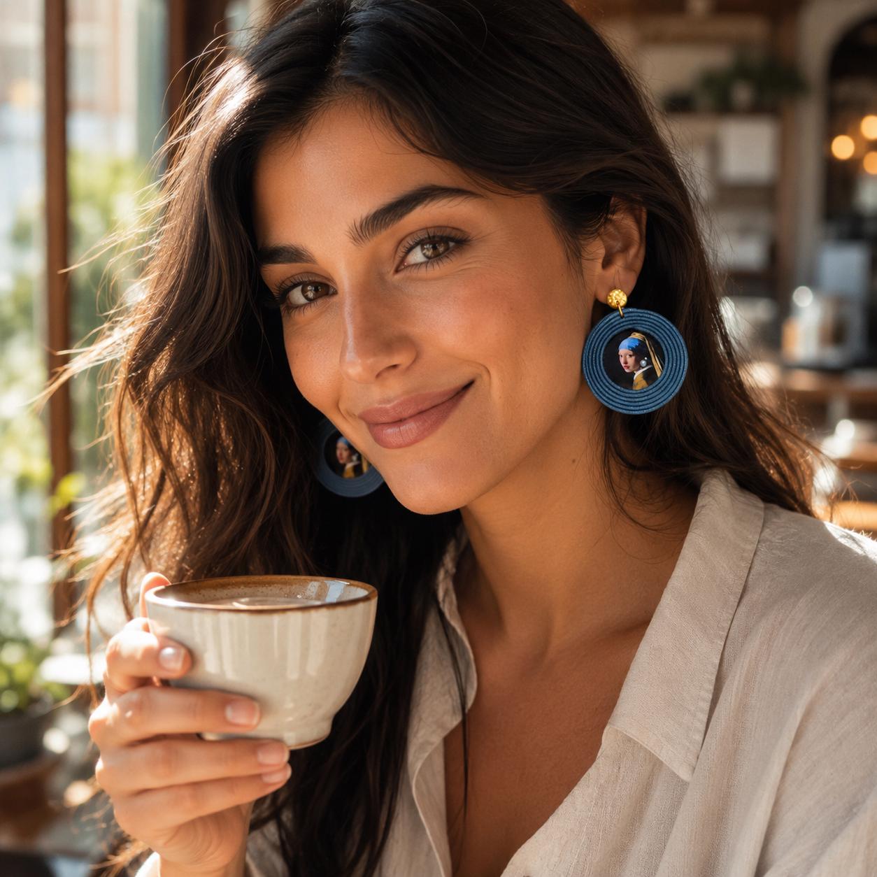 Pendientes Johannes Vermeer Joyería de Autor en Algodón Azul Denim Grandes y Resina Edición Limitada 30 con Certificado de Autenticidad