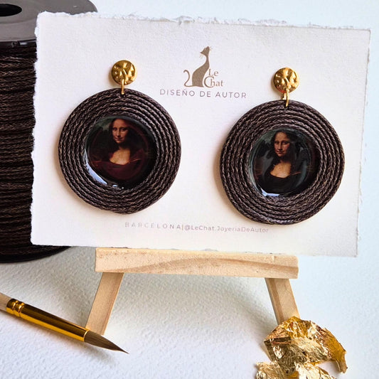 Pendientes Leonardo da Vinci Joyería de Autor Algodón Marrón Bicolor Grandes y Resina Edición Limitada 30 Certificado Autenticidad