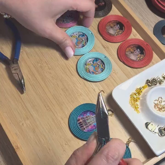 Pendientes Trencadís Gaudí Joyería de Autor en Algodón Azul Aguamarina Grandes y Resina Edición Limitada 30 con Certificado de Autenticidad